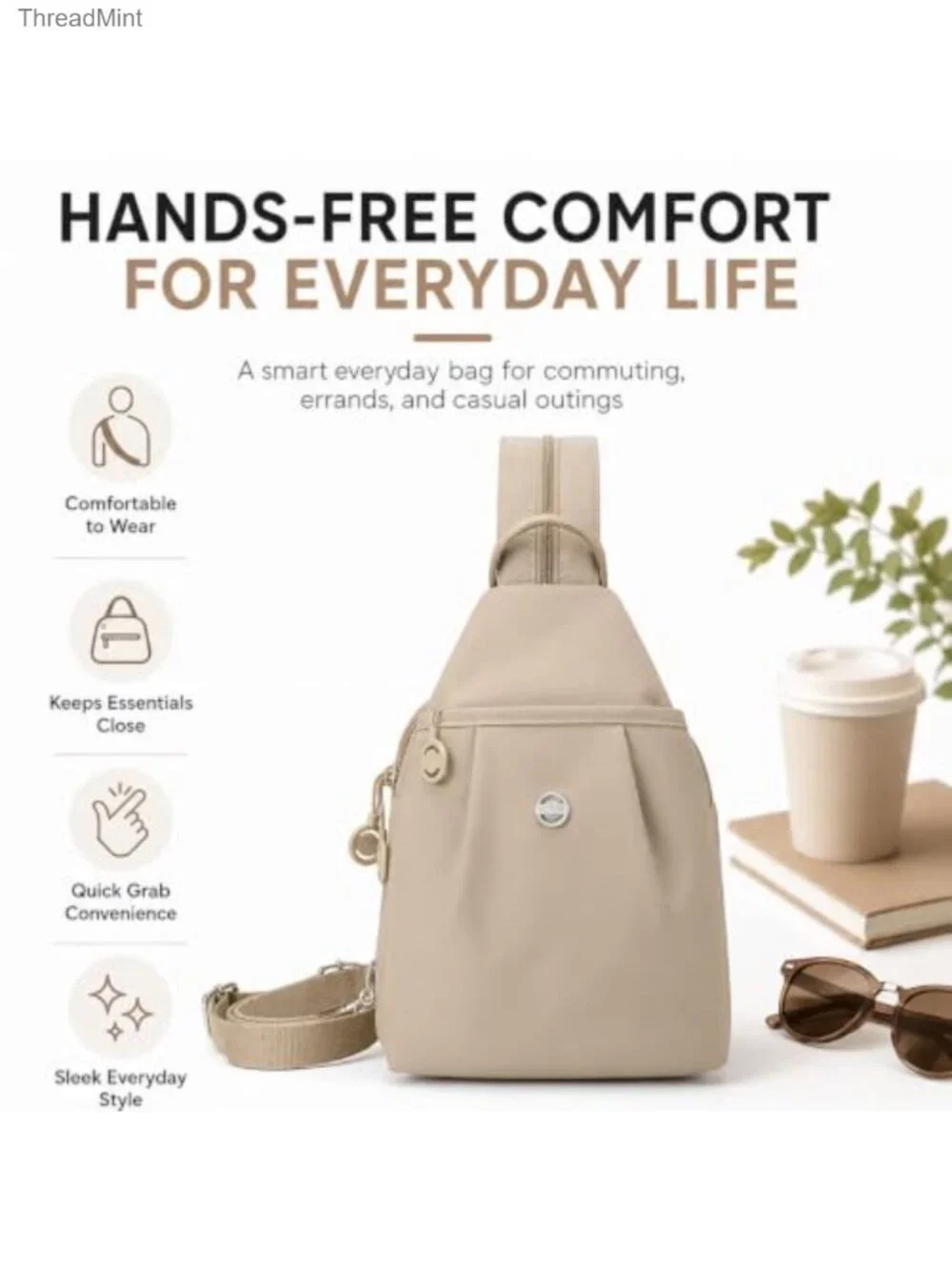 Women's Water-Resistant Sling Backpack Crossbody Chest Bag for Travel Work Gym